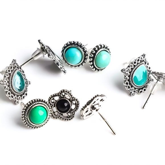 ⚜️[𝟯/$𝟮𝟴]⚜️5 Silver Turquoise Earrings Set NEW - Picture 6 of 8